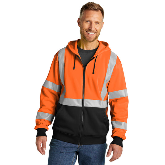 CornerStone® ANSI 107 Class 3 Heavy-Duty Fleece Full-Zip Hoodie- Safety Orange