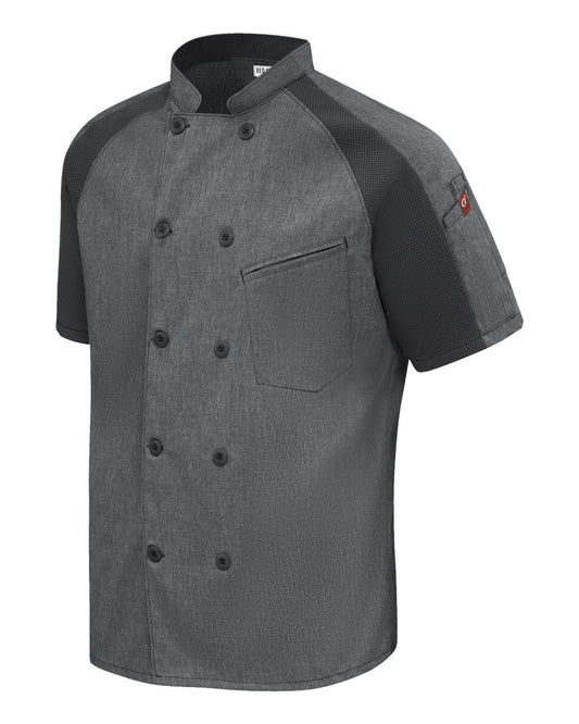 Chef Designs - Airflow Raglan Chef Coat - Charcoal Heather / Charcoal / Black Mesh