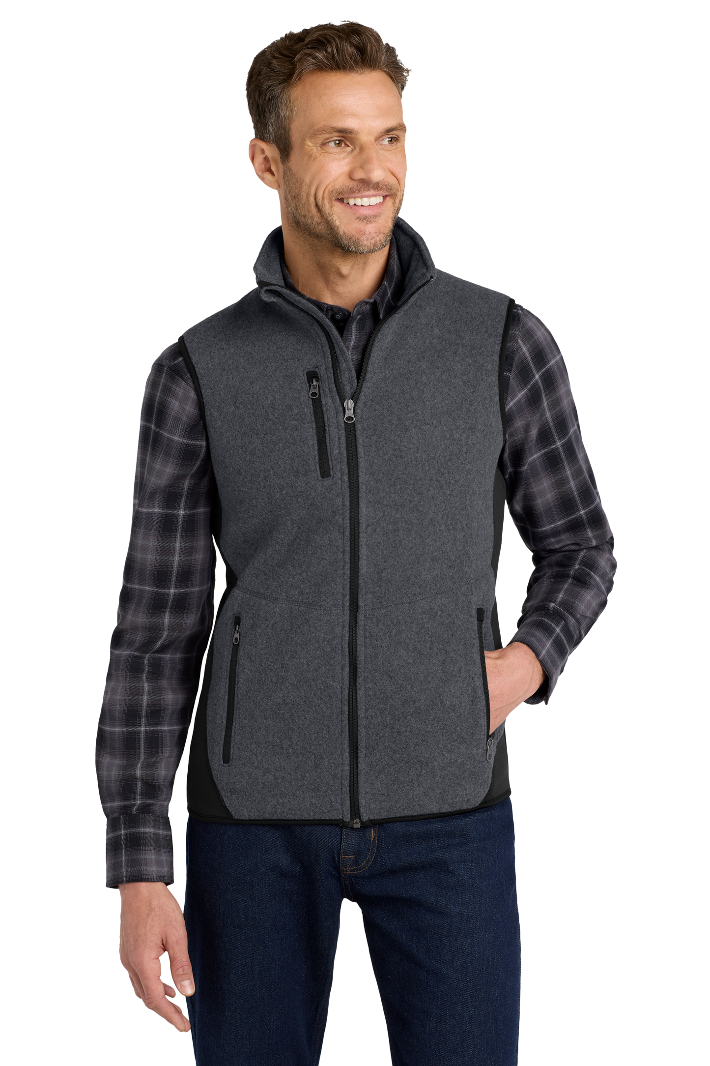 Port Authority® R-Tek® Pro Fleece Full-Zip Vest - Charcoal Heather / Black