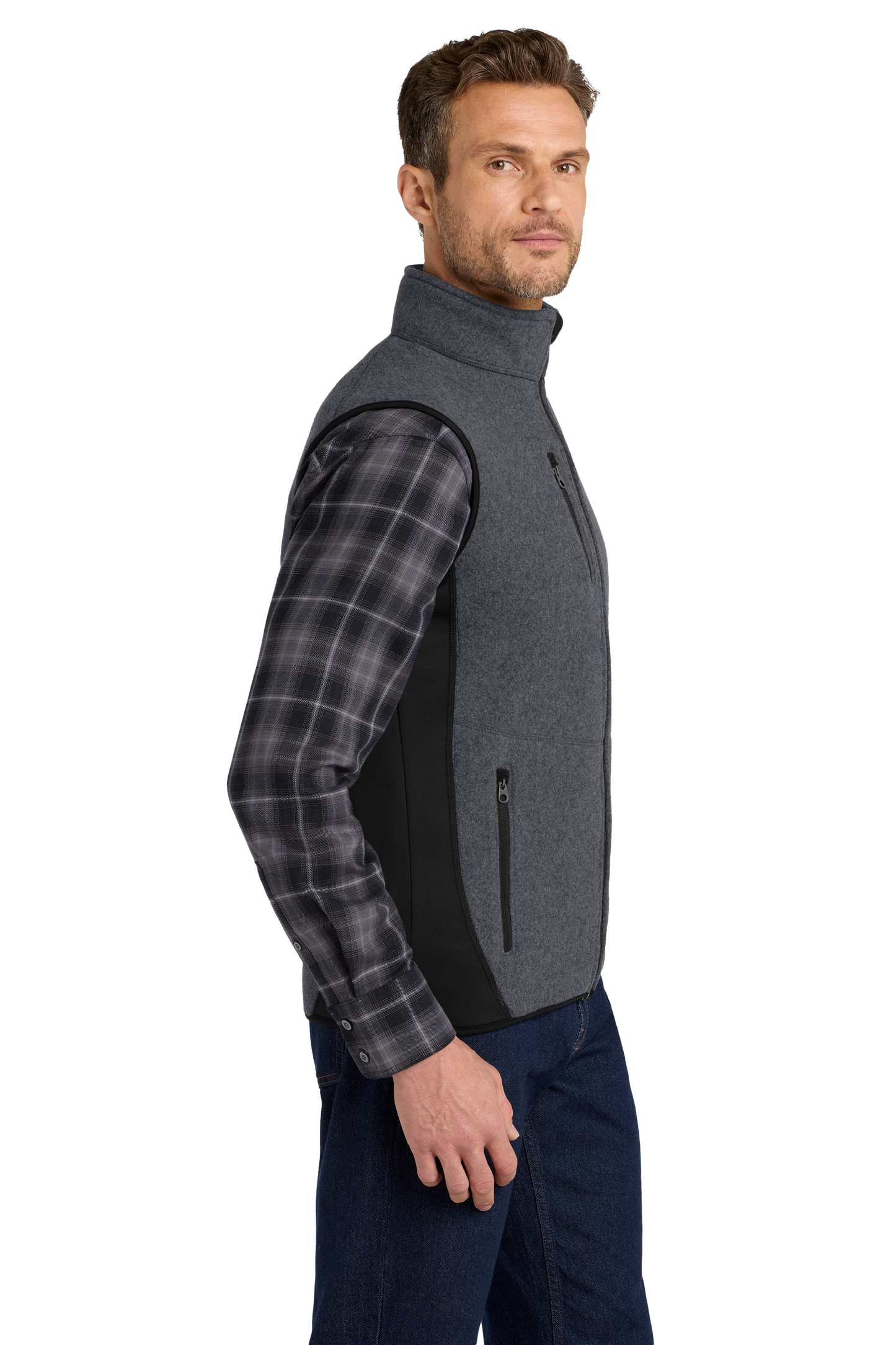 Port Authority® R-Tek® Pro Fleece Full-Zip Vest - Charcoal Heather / Black