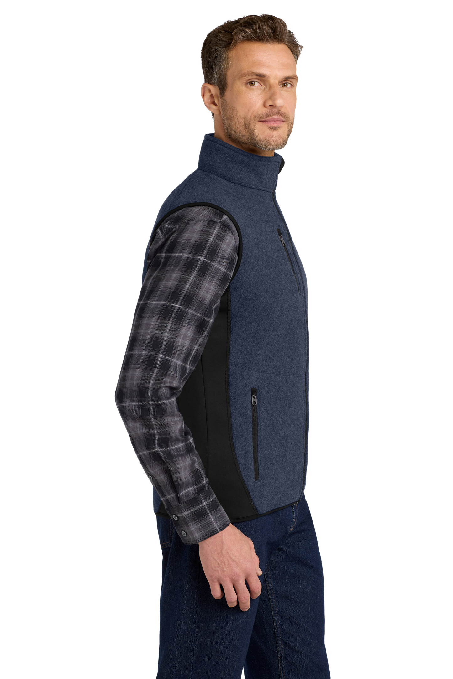 Port Authority® R-Tek® Pro Fleece Full-Zip Vest - Navy Heather / Black