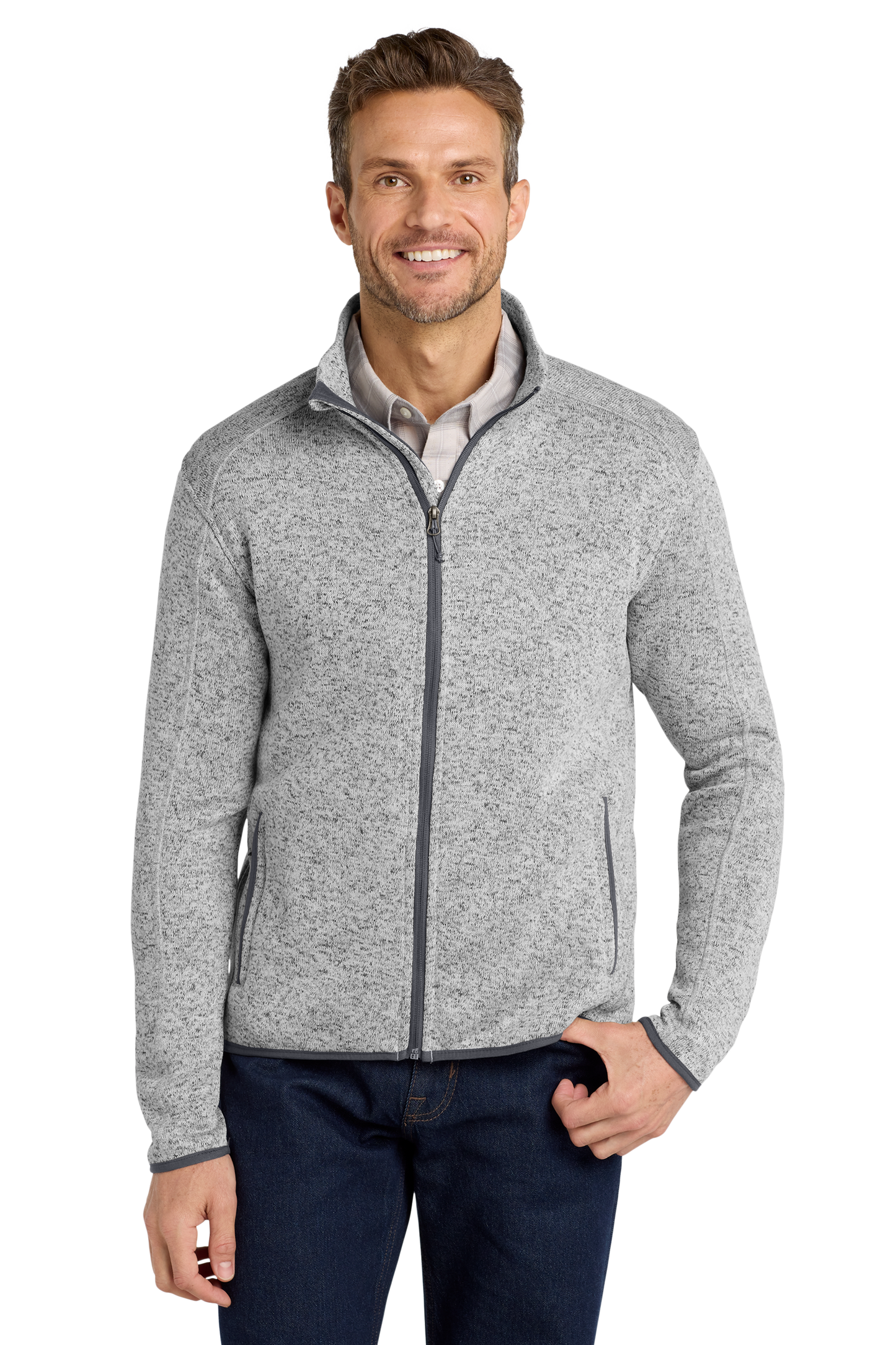 Port Authority® Sweater Fleece Jacket - Grey Heather