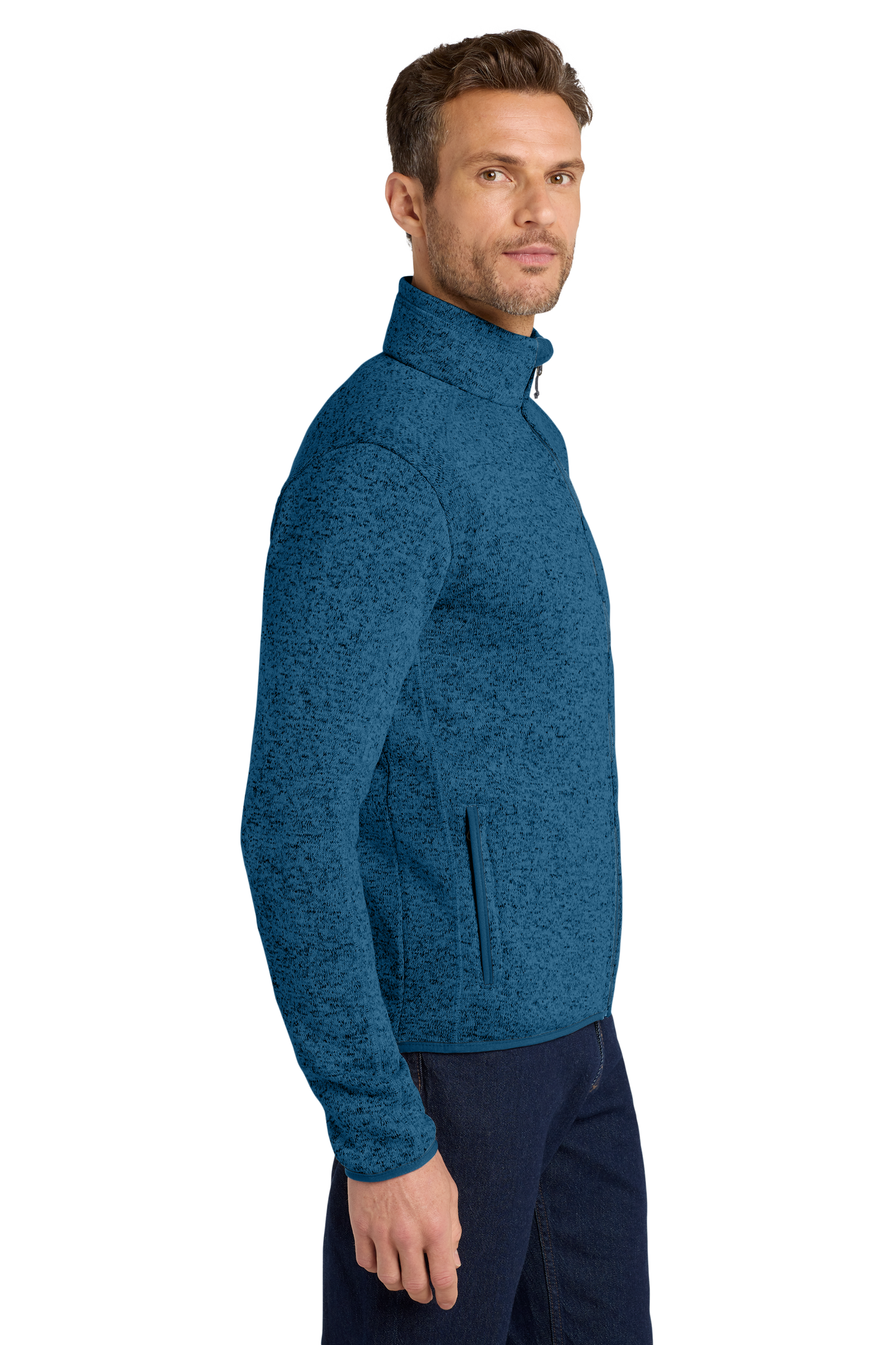 Port Authority® Sweater Fleece Jacket - Medium Blue Heather