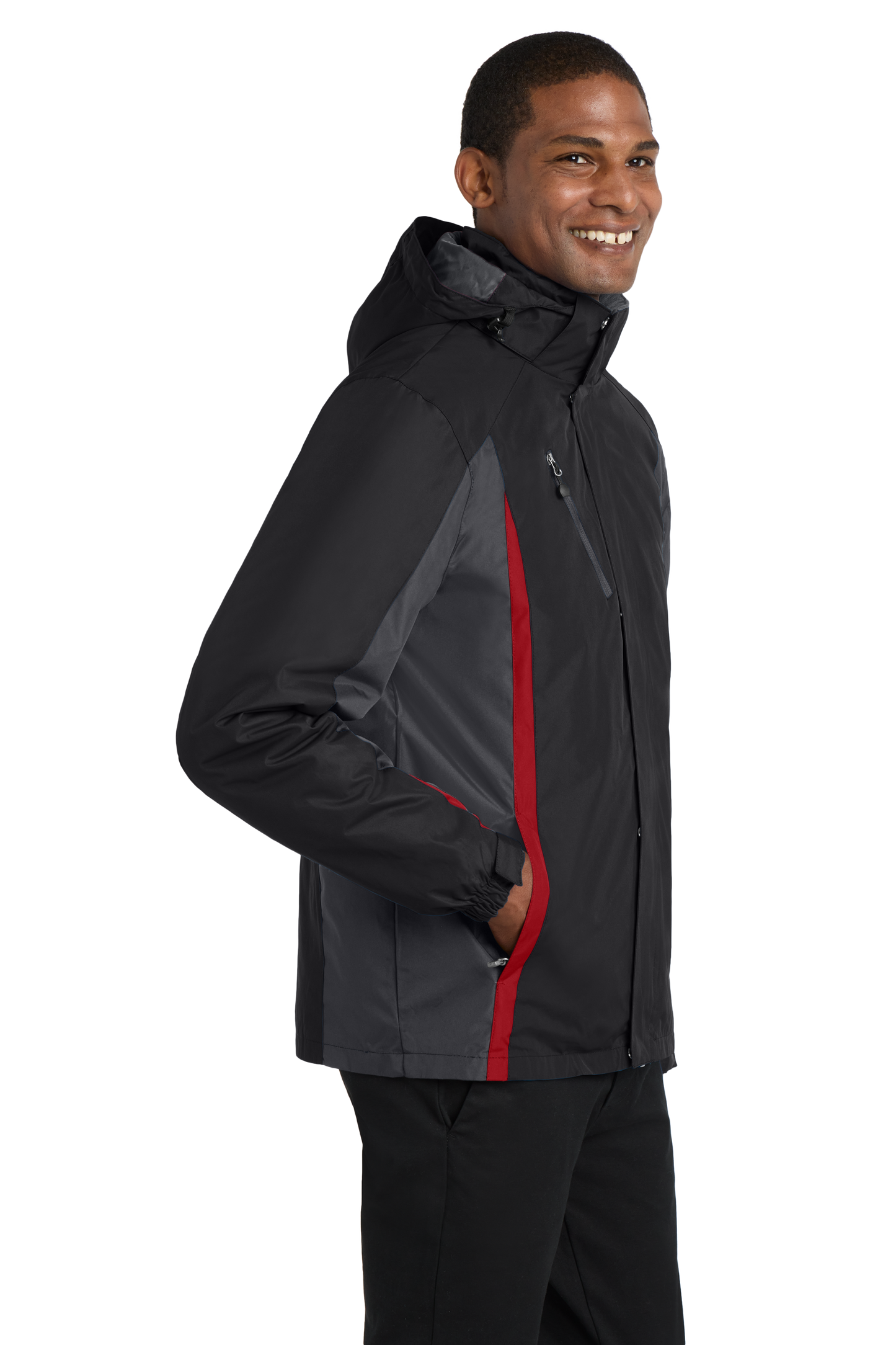 Port Authority® Colorblock 3-in-1 Jacket - Black/ Magnet/ Signal Red