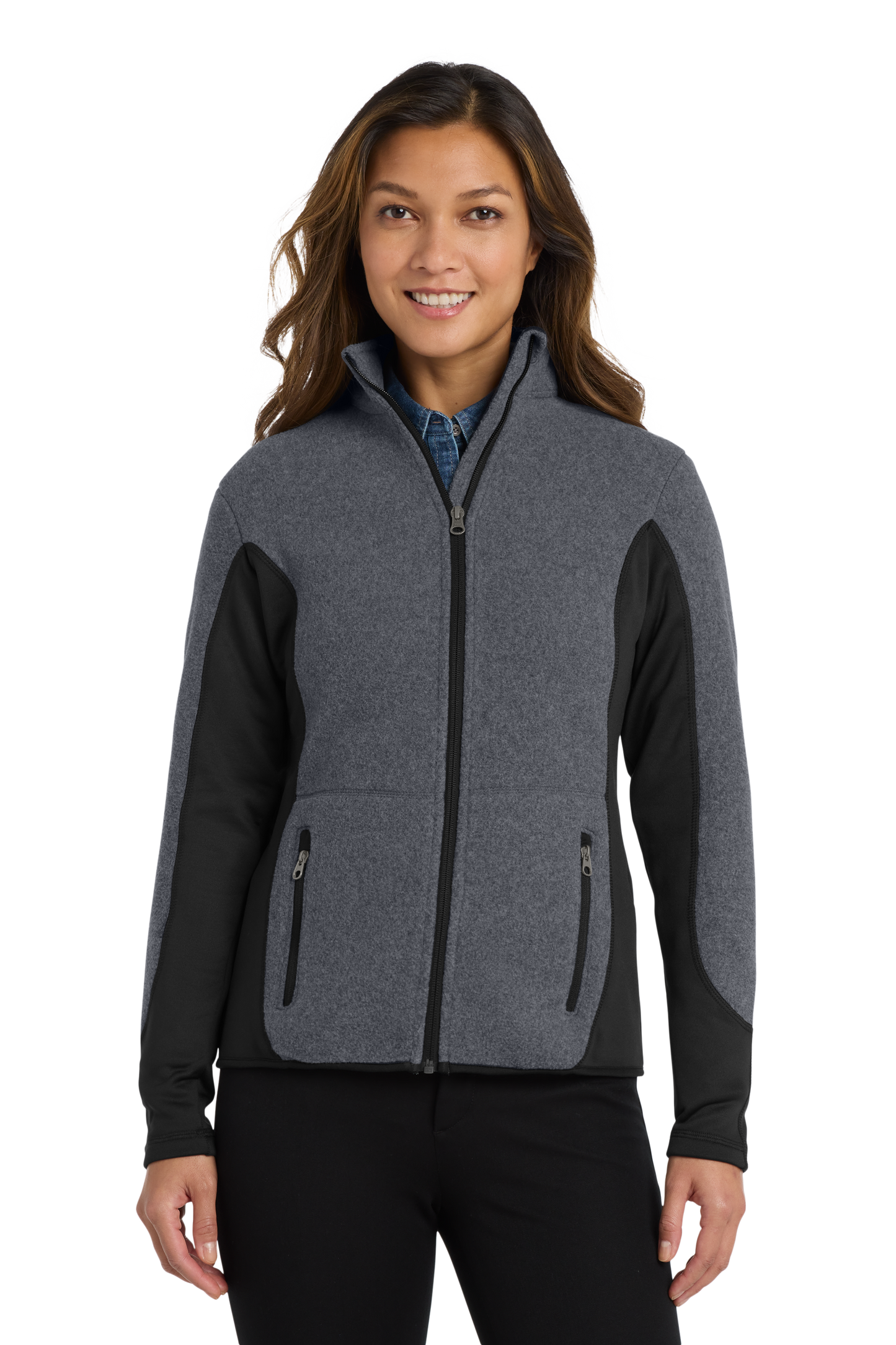 Port Authority® Women's R-Tek® Pro Fleece Full-Zip Jacket - Charcoal Heather/ Black