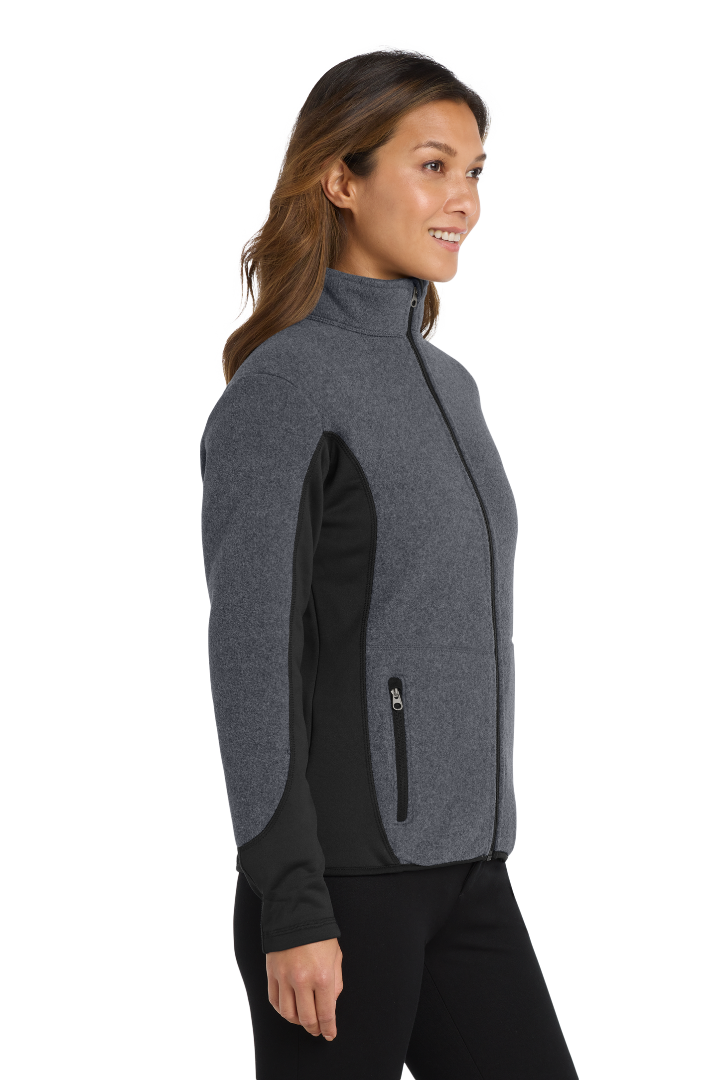 Port Authority® Women's R-Tek® Pro Fleece Full-Zip Jacket - Charcoal Heather/ Black