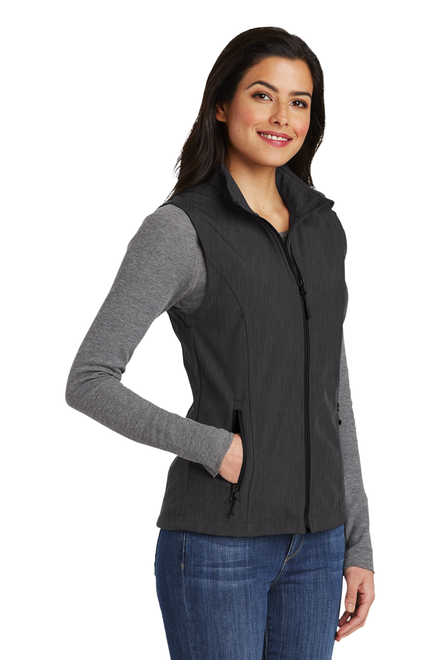 Port Authority® Women's Core Soft Shell Vest - Black Charcoal Heather