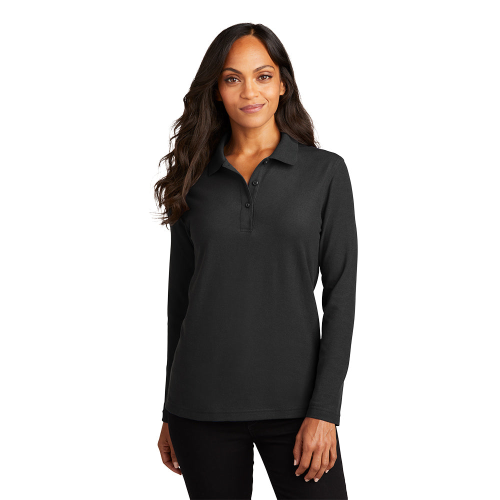 Port Authority® Women's Silk Touch™ Long Sleeve Polo - Black