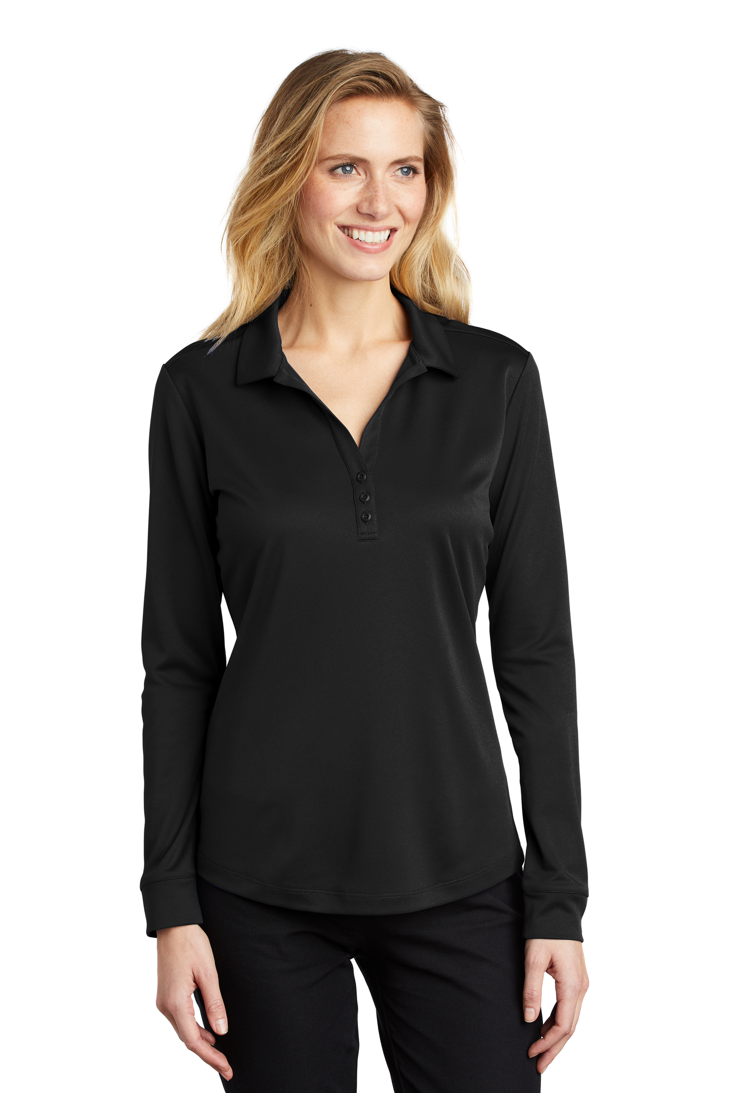 Port Authority ® Women's Silk Touch ™ Performance Long Sleeve Polo - Black