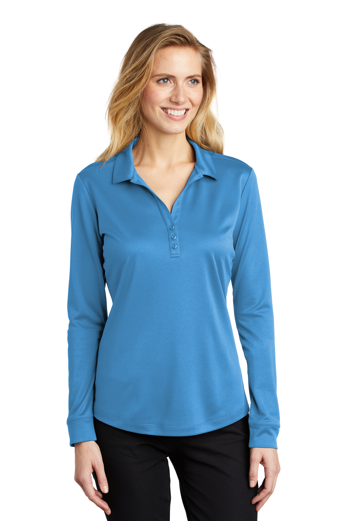 Port Authority ® Women's Silk Touch ™ Performance Long Sleeve Polo - Carolina Blue