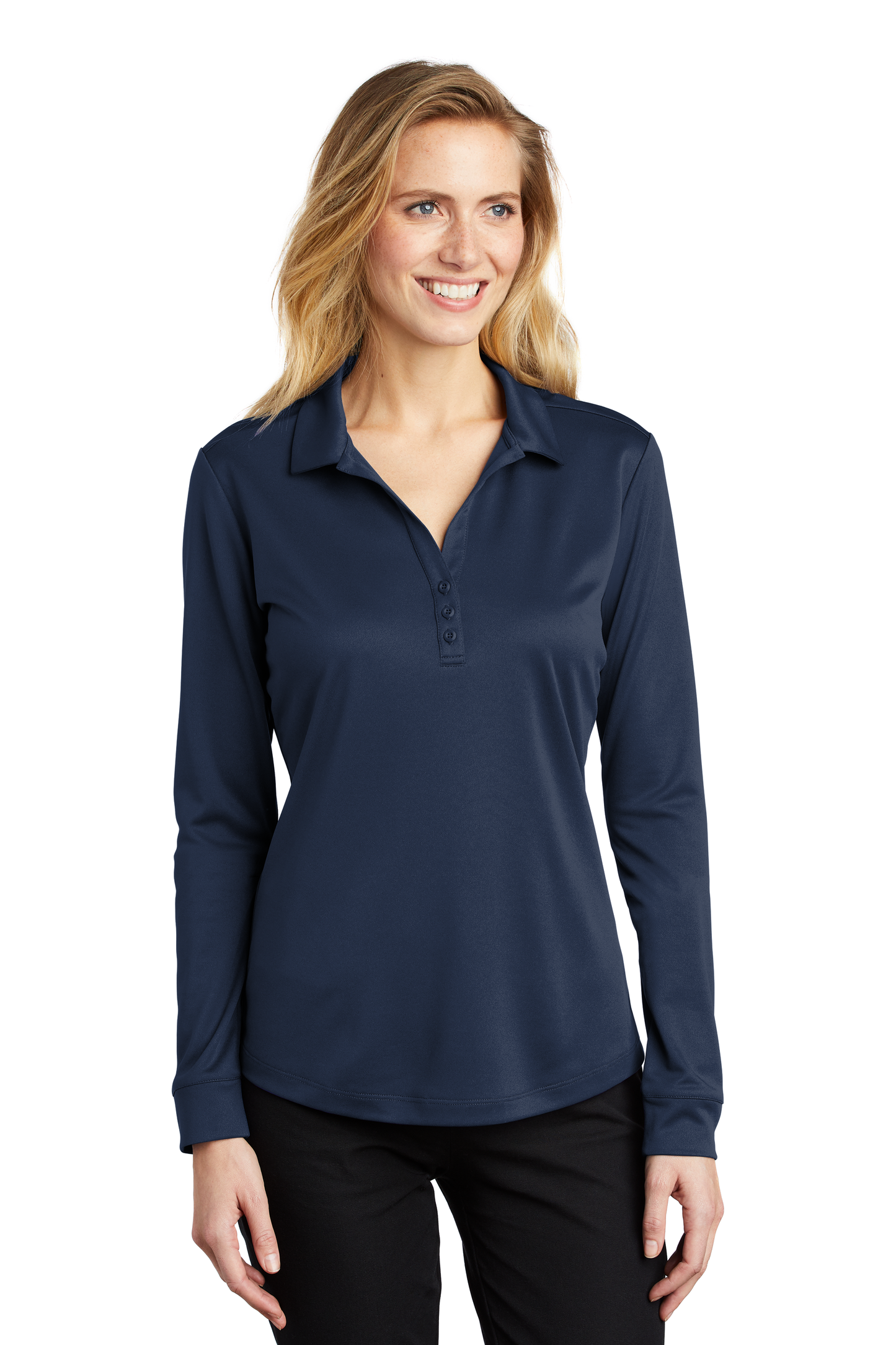 Port Authority ® Women's Silk Touch ™ Performance Long Sleeve Polo - Navy