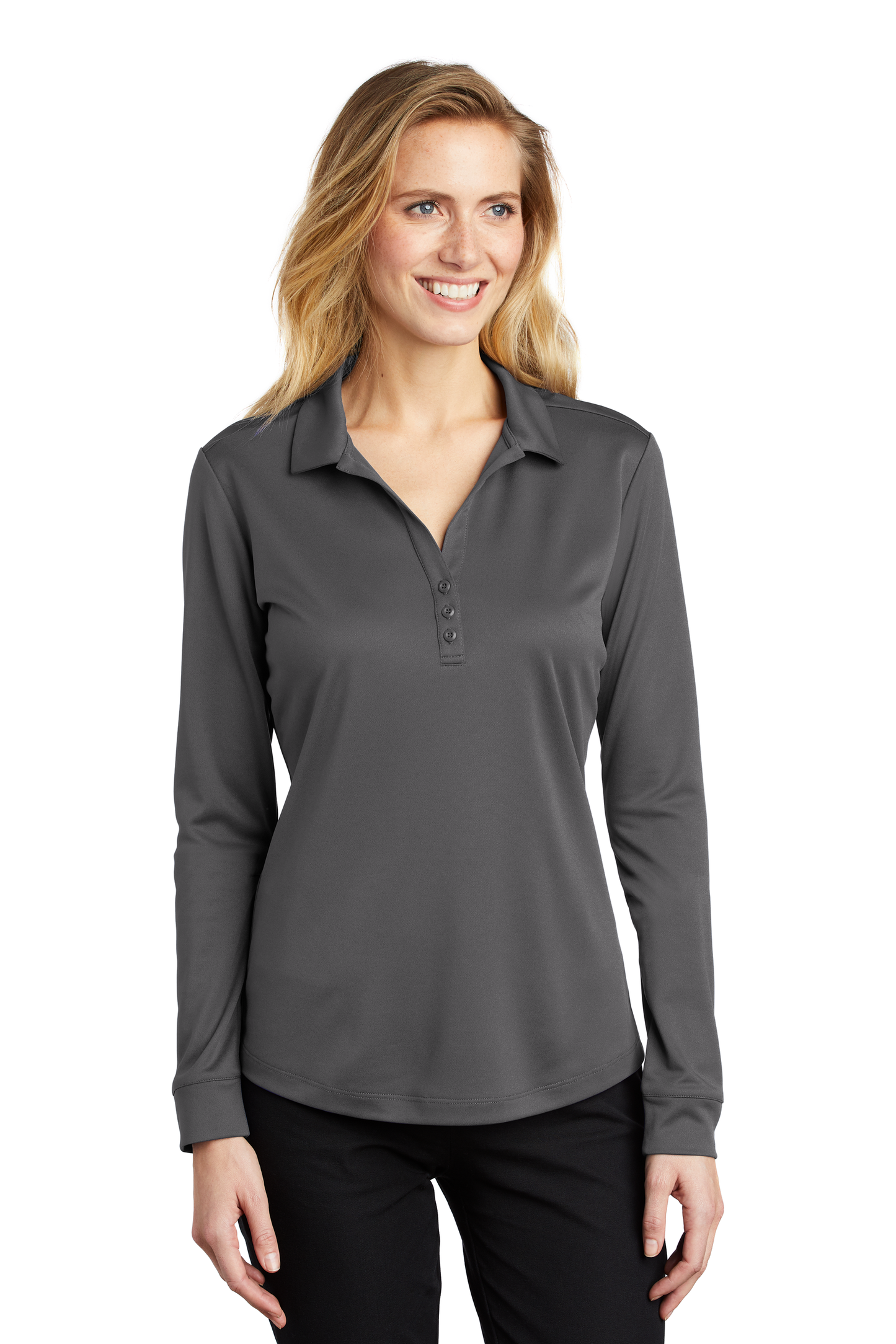 Port Authority ® Women's Silk Touch ™ Performance Long Sleeve Polo - Steel Grey