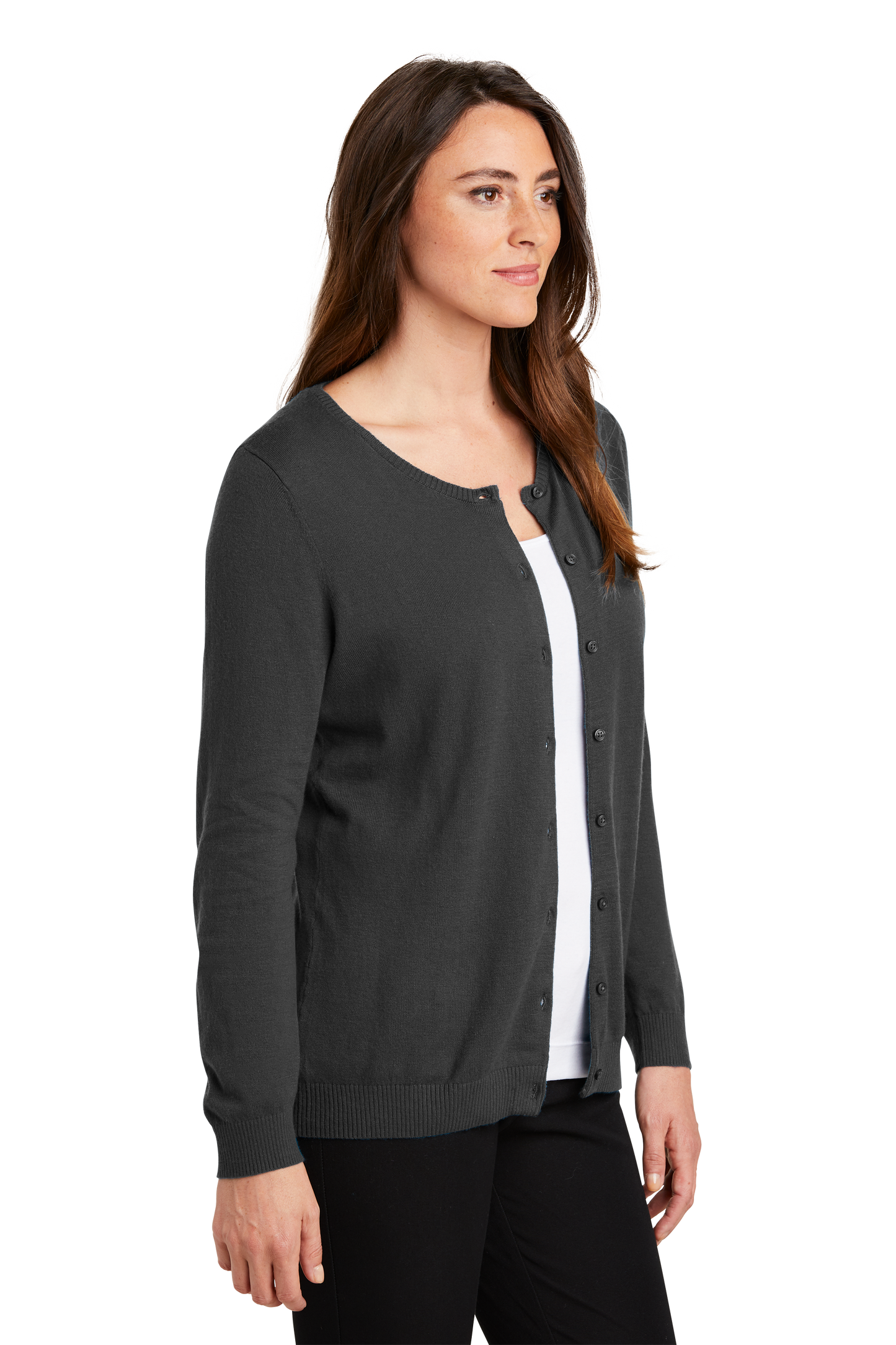 Port Authority® Women's Cardigan Sweater - Charcoal Heather