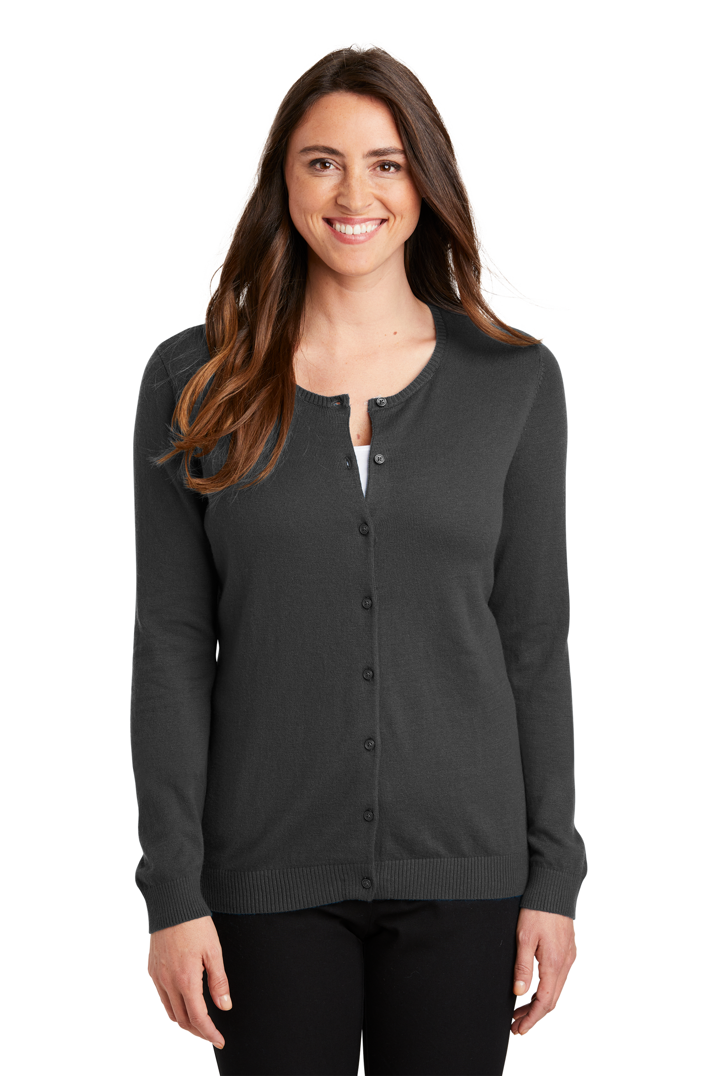 Port Authority® Women's Cardigan Sweater - Charcoal Heather