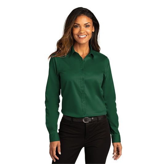 Women Casual Button-Down Long Sleeve - Dark Green