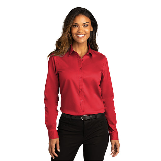 Women Casual Button-Down Long Sleeve - Rich Red