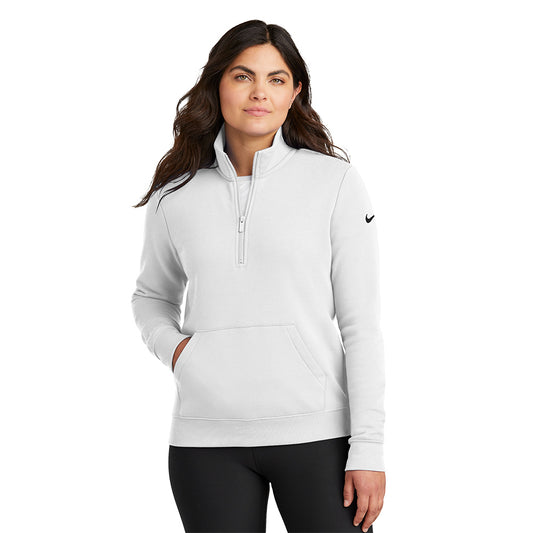 Nike Ladies Club Fleece Sleeve Swoosh 1/2-Zip - White