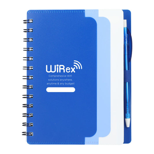 5" x 7" Recycled Dual Pocket Spiral Notebook w Pen - Blue