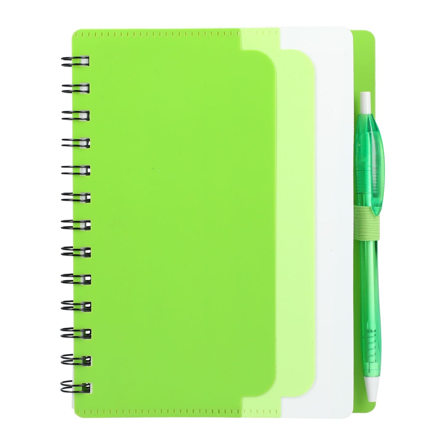 5" x 7" Recycled Dual Pocket Spiral Notebook w Pen - Lime