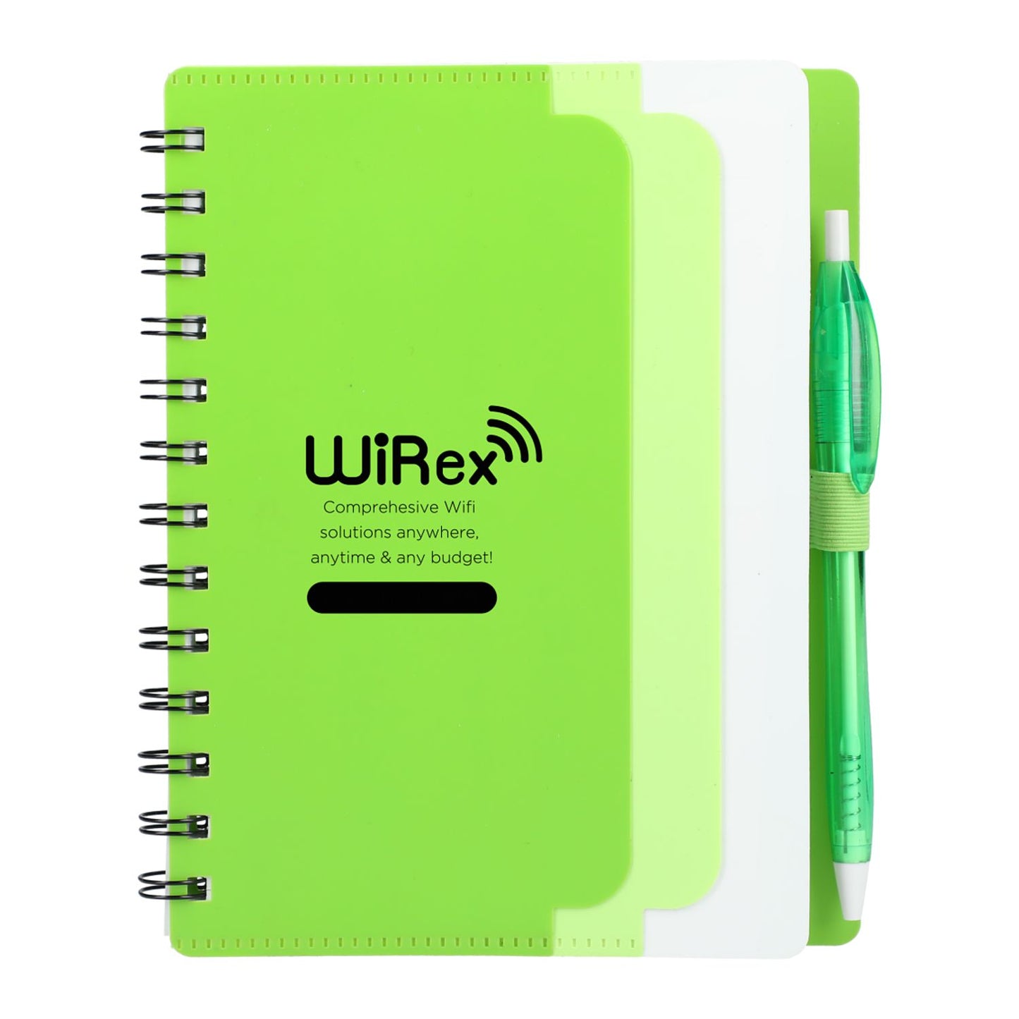 5" x 7" Recycled Dual Pocket Spiral Notebook w Pen - Lime