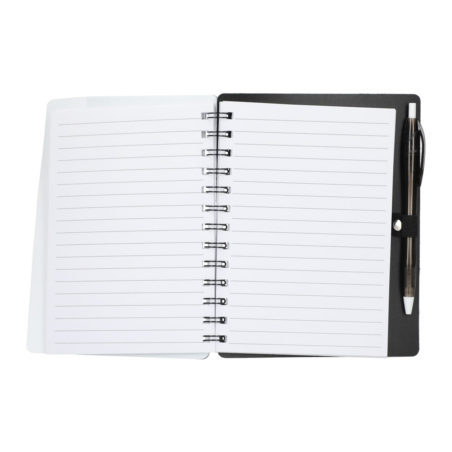 5" x 7" Recycled Dual Pocket Spiral Notebook w Pen - Black