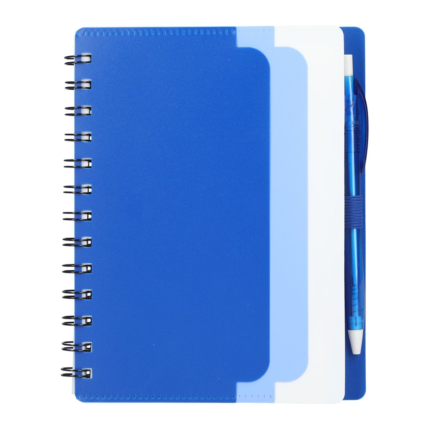 5" x 7" Recycled Dual Pocket Spiral Notebook w Pen - Blue