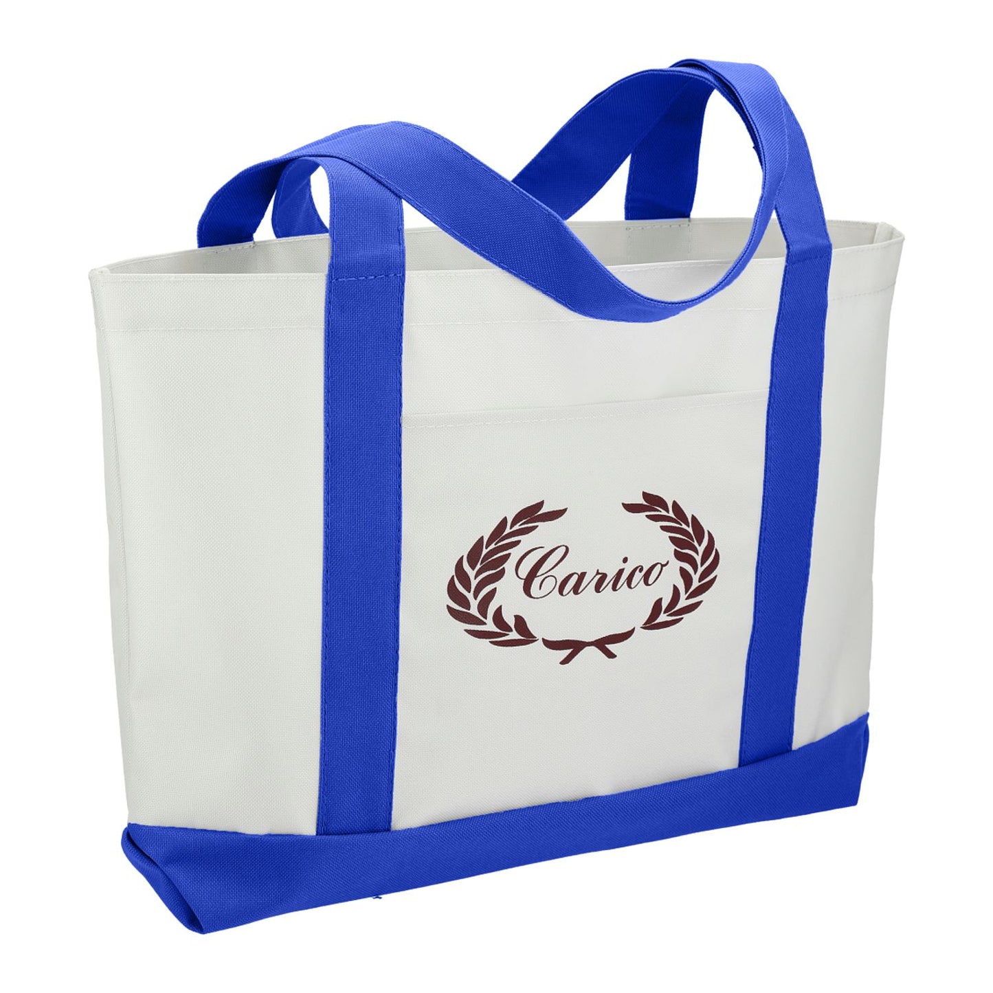 Large Canvas Boat Tote - White/Royal Blue