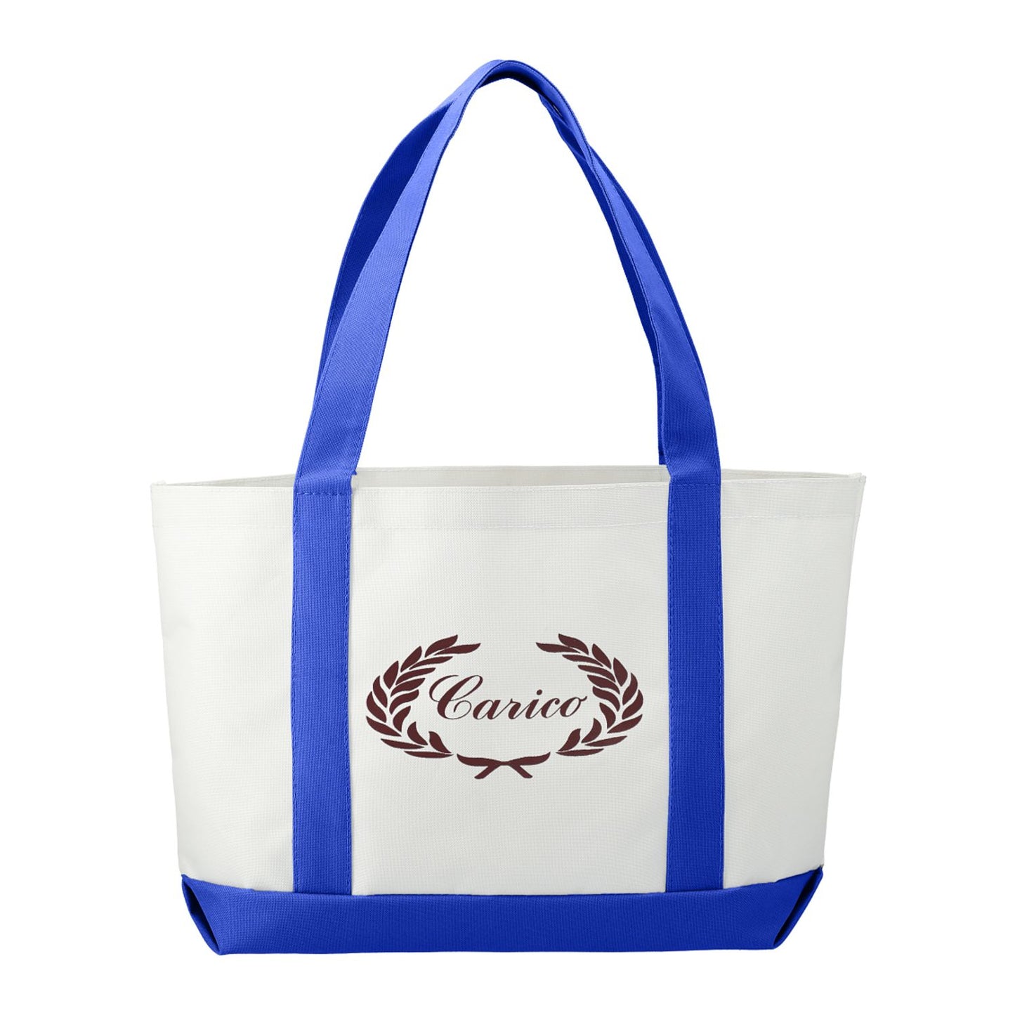 Large Canvas Boat Tote - White/Royal Blue