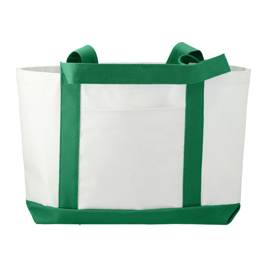 Large Canvas Boat Tote - White/Green