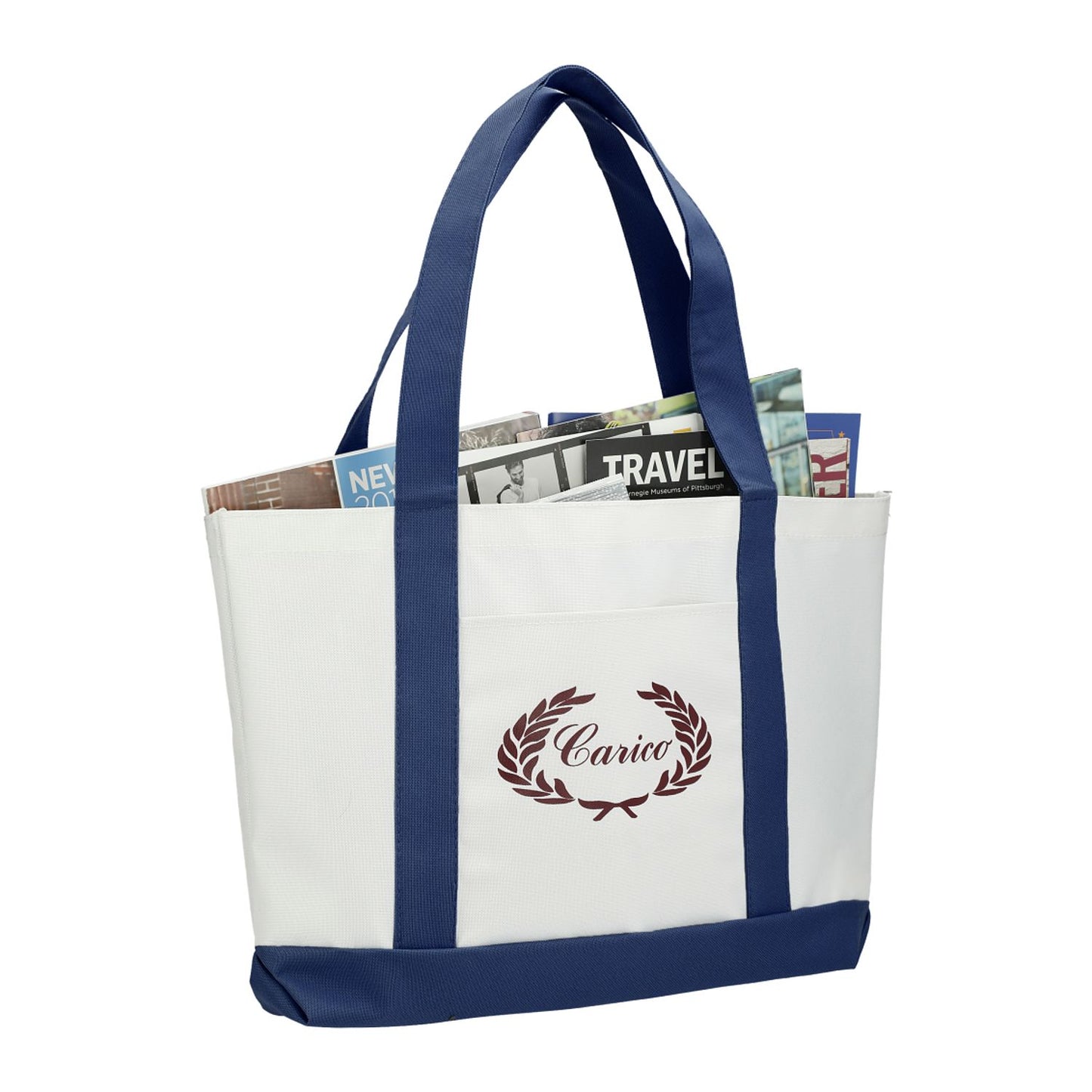 Large Canvas Boat Tote - White/Blue