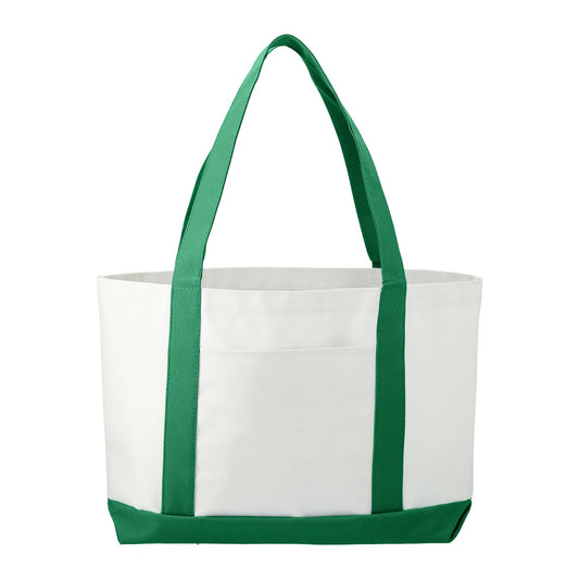 Large Canvas Boat Tote - White/Green