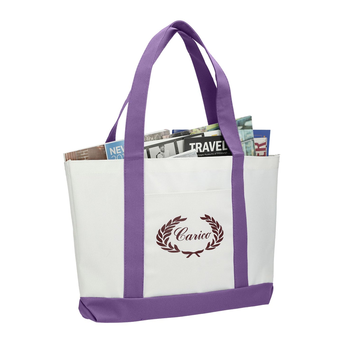 Large Canvas Boat Tote - White/Purple