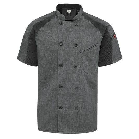 Chef Designs - Airflow Raglan Chef Coat - Charcoal Heather / Charcoal / Black Mesh