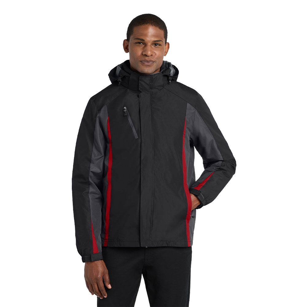 Port Authority® Colorblock 3-in-1 Jacket - Black/ Magnet/ Signal Red