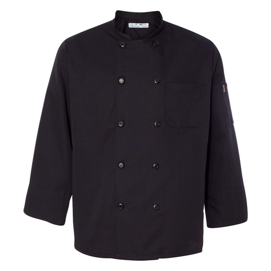 Chef Designs - Ten Pearl Button Black Chef Coat  - Black