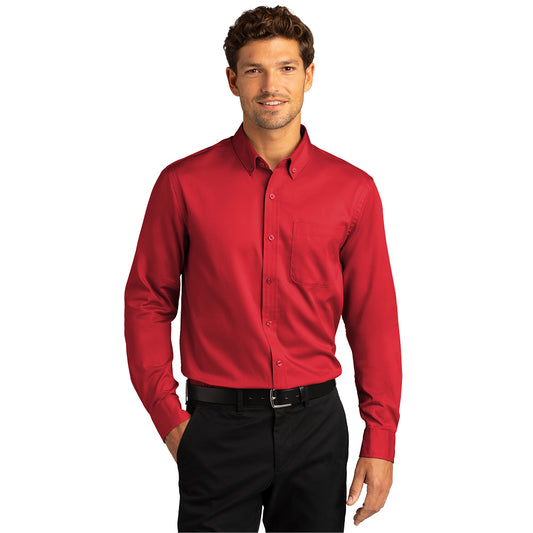Men Casual Button-Down Long Sleeve - Rich Red